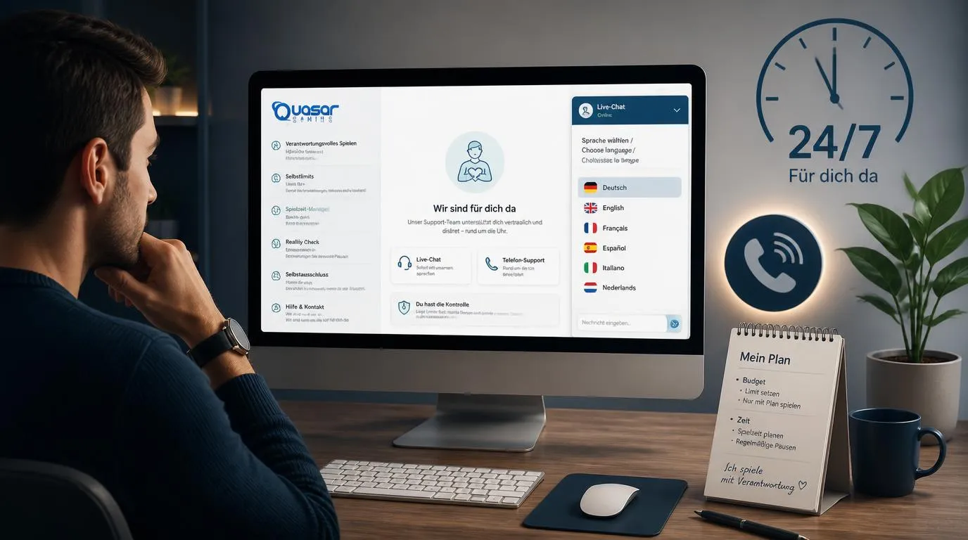 Mehrsprachiger Live-Chat und Telefon-Support für bewusstes Spielen auf einer Casino-Plattform